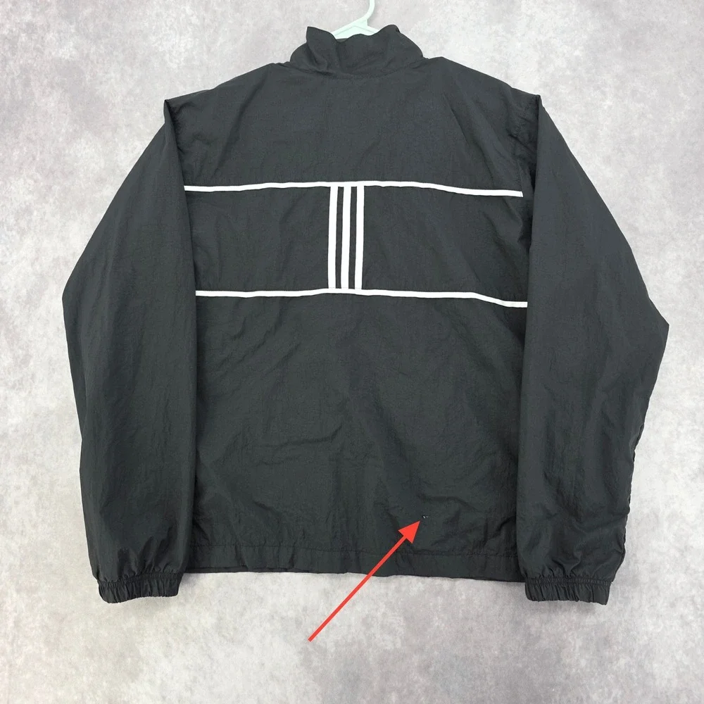 Vintage Adidas Y2K Windbreaker Jacket Mens‎ XL Black White Striped StreetWear 02